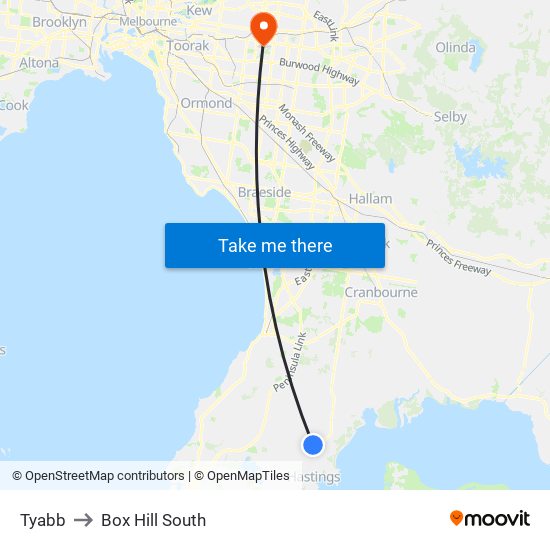 Tyabb to Box Hill South map