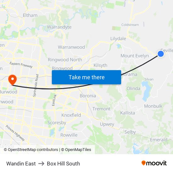 Wandin East to Box Hill South map