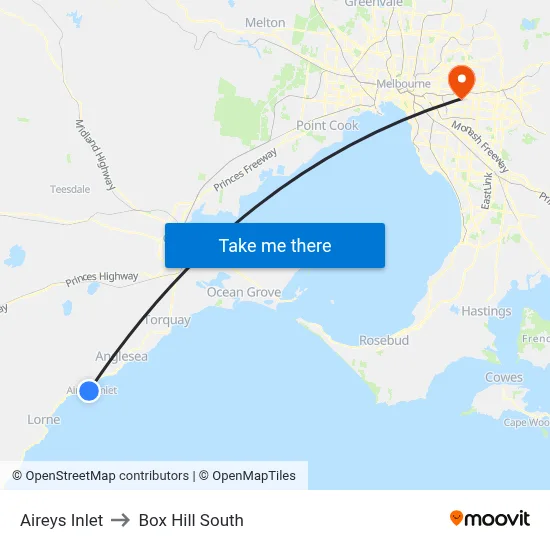 Aireys Inlet to Box Hill South map
