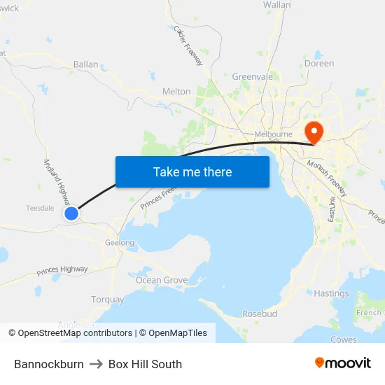 Bannockburn to Box Hill South map
