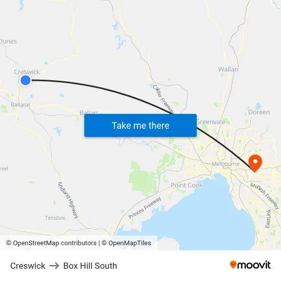 Creswick to Box Hill South map