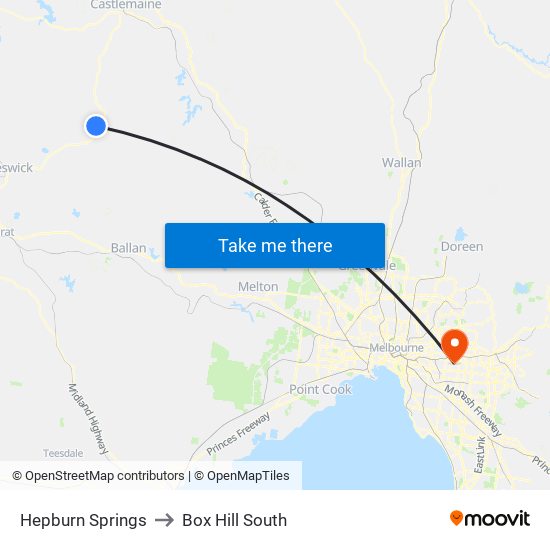 Hepburn Springs to Box Hill South map