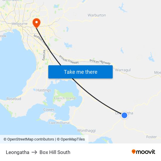 Leongatha to Box Hill South map