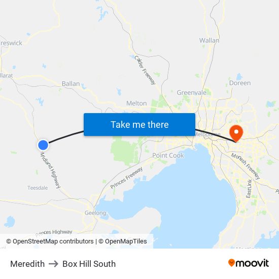 Meredith to Box Hill South map