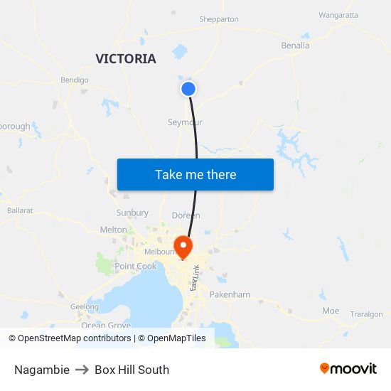 Nagambie to Box Hill South map