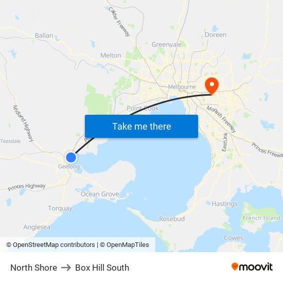 North Shore to Box Hill South map