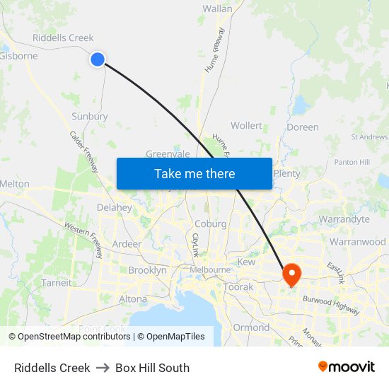 Riddells Creek to Box Hill South map