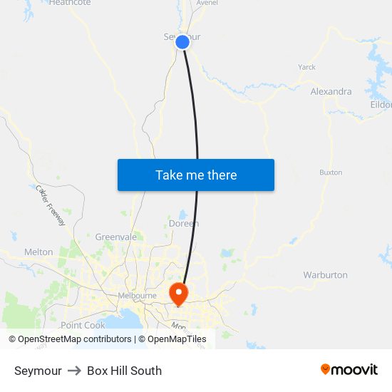 Seymour to Box Hill South map