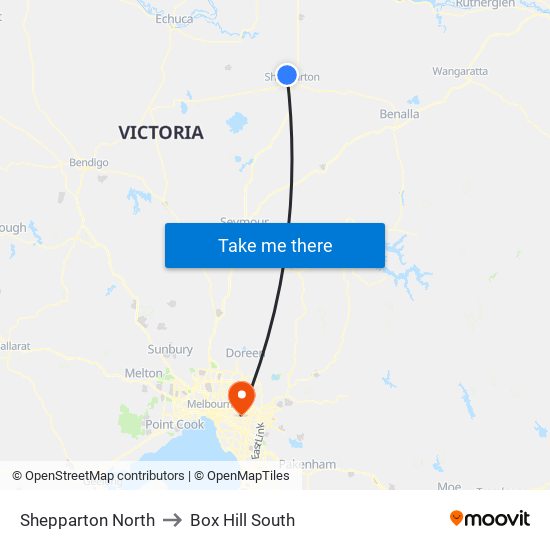 Shepparton North to Box Hill South map