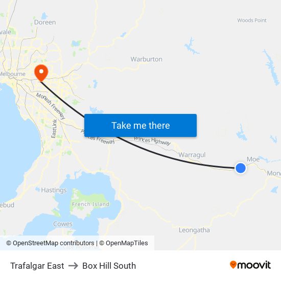 Trafalgar East to Box Hill South map