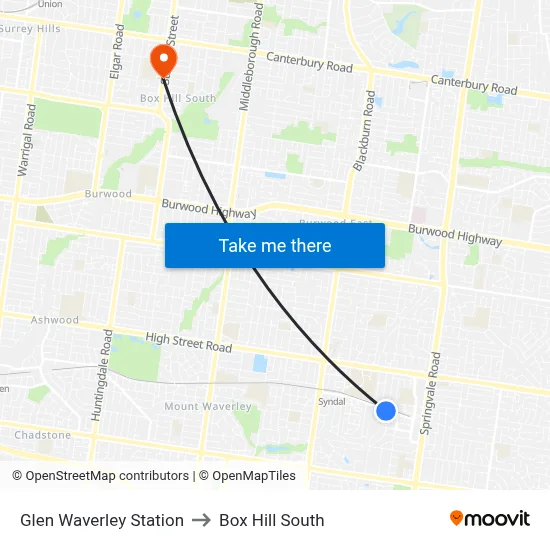 Glen Waverley Station to Box Hill South map