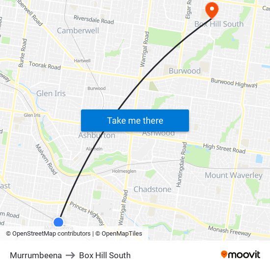 Murrumbeena to Box Hill South map