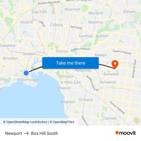 Newport to Box Hill South map