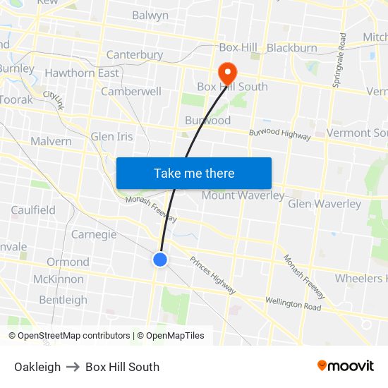 Oakleigh to Box Hill South map