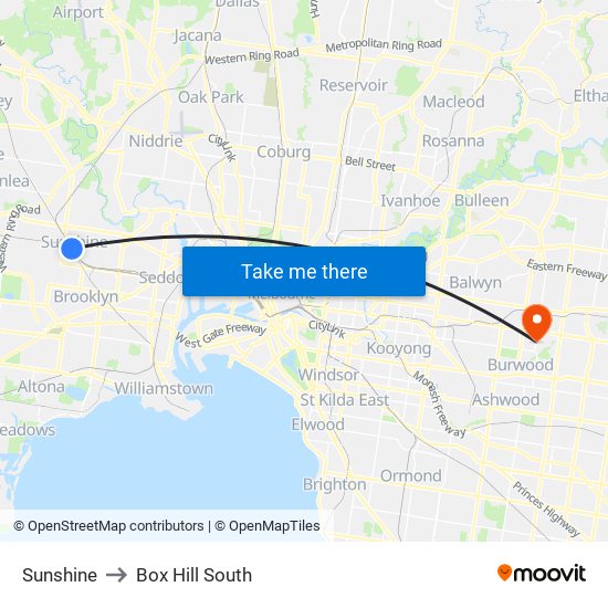 Sunshine to Box Hill South map