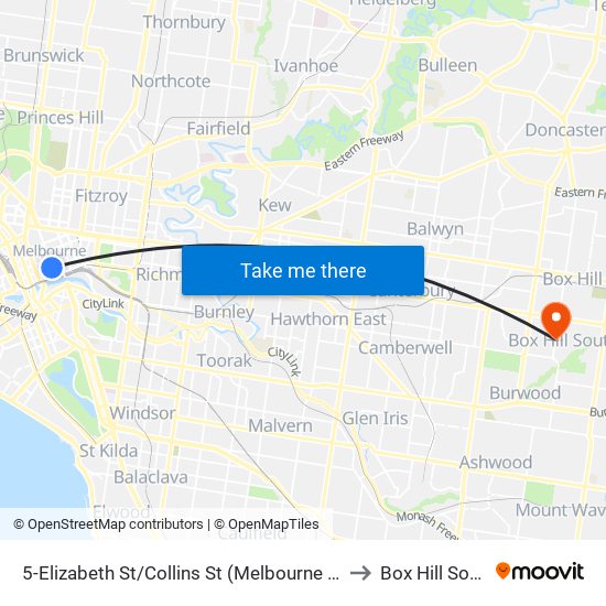 5-Elizabeth St/Collins St (Melbourne City) to Box Hill South map