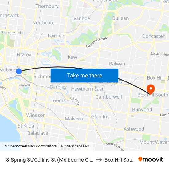 8-Spring St/Collins St (Melbourne City) to Box Hill South map
