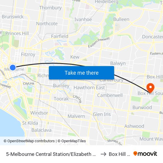 5-Melbourne Central Station/Elizabeth St (Melbourne City) to Box Hill South map