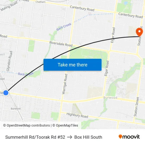 Summerhill Rd/Toorak Rd #52 to Box Hill South map