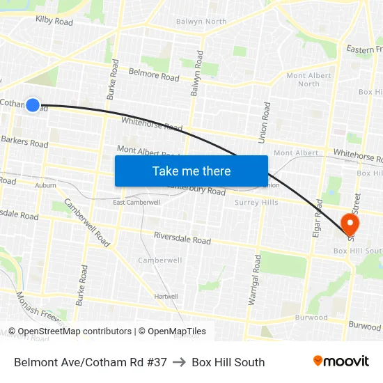 Belmont Ave/Cotham Rd #37 to Box Hill South map