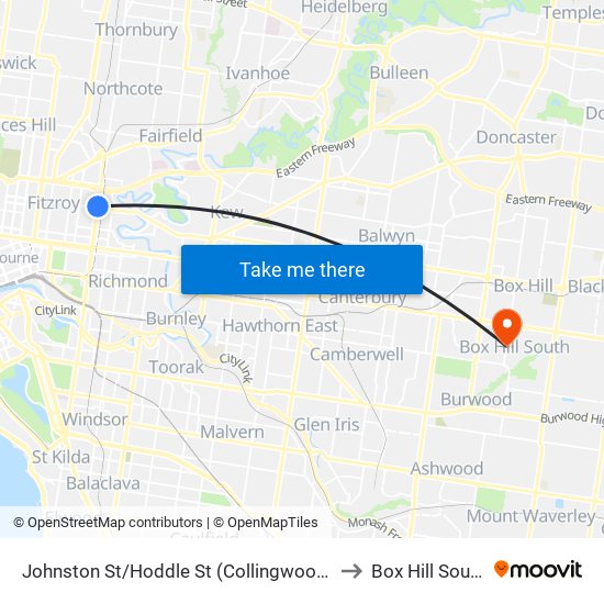 Johnston St/Hoddle St (Collingwood) to Box Hill South map