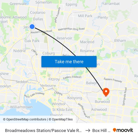 Broadmeadows Station/Pascoe Vale Rd (Broadmeadows) to Box Hill South map