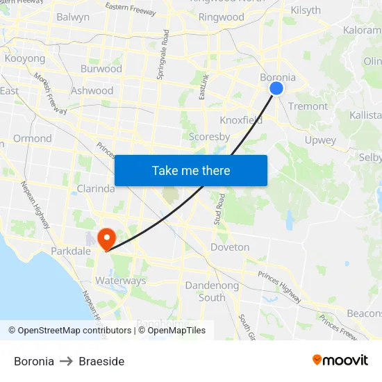 Boronia to Braeside map