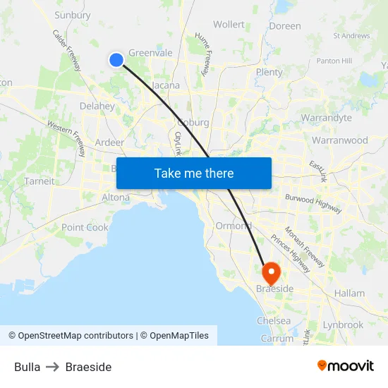 Bulla to Braeside map
