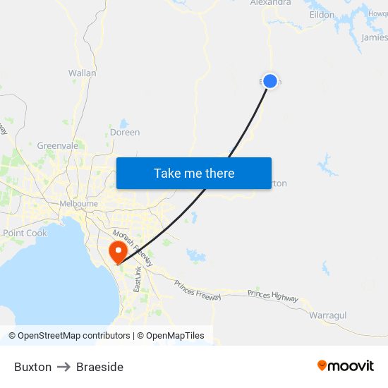 Buxton to Braeside map