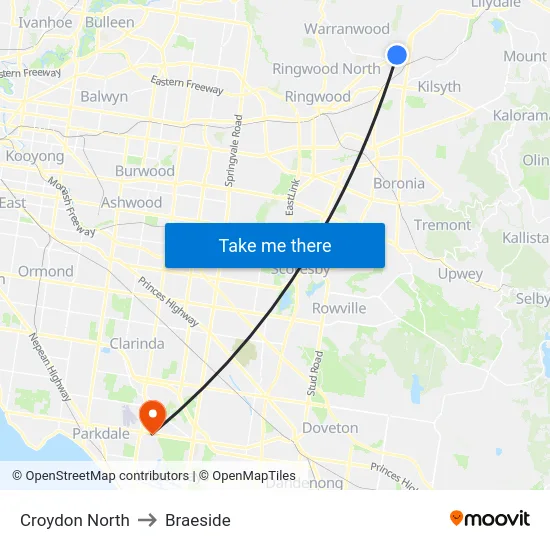 Croydon North to Braeside map