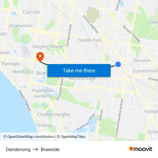 Dandenong to Braeside map