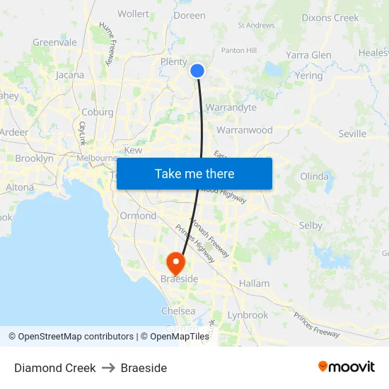 Diamond Creek to Braeside map