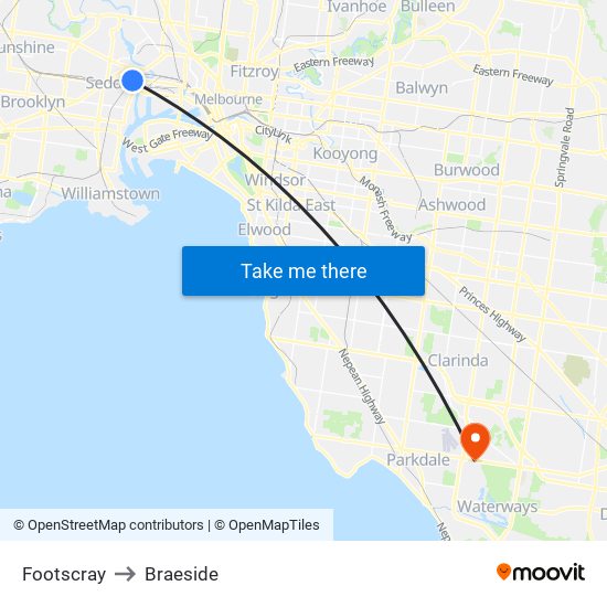 Footscray to Braeside map
