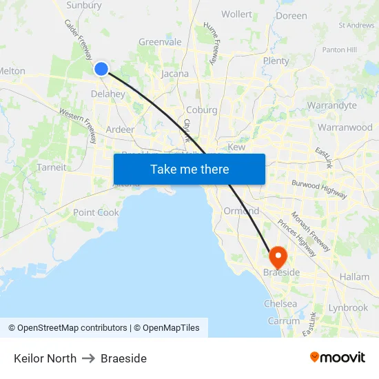 Keilor North to Braeside map