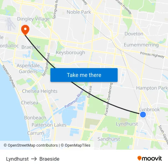 Lyndhurst to Braeside map