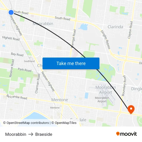 Moorabbin to Braeside map