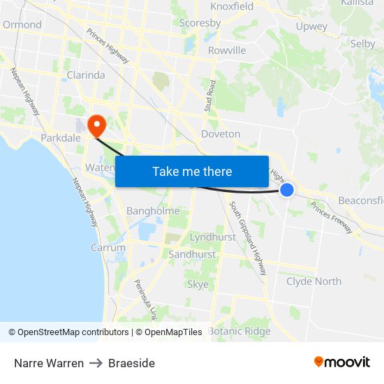 Narre Warren to Braeside map