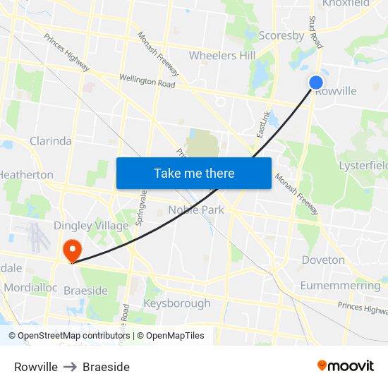 Rowville to Braeside map