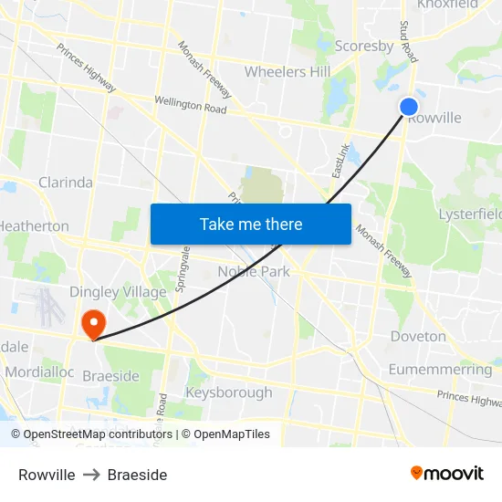 Rowville to Braeside map