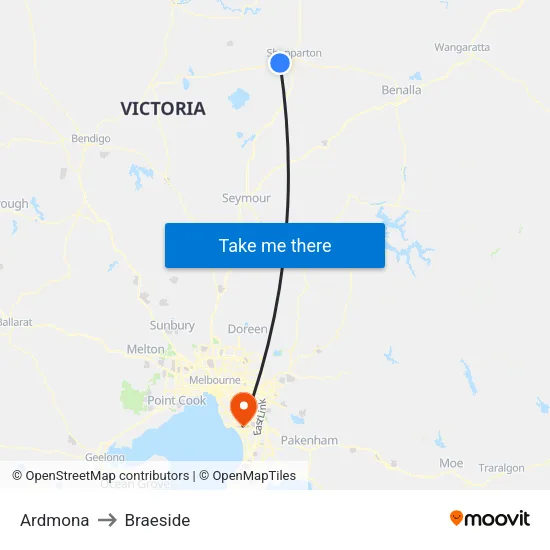 Ardmona to Braeside map