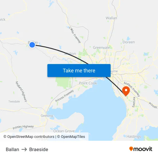 Ballan to Braeside map