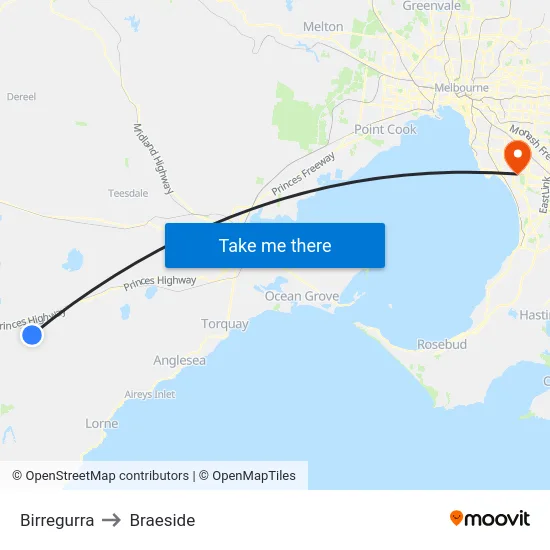 Birregurra to Braeside map