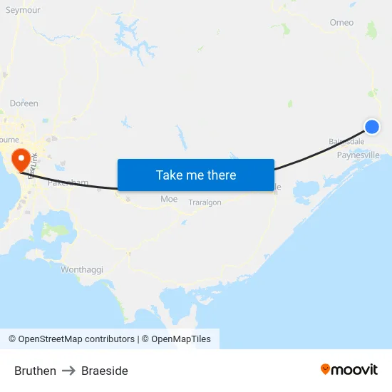 Bruthen to Braeside map