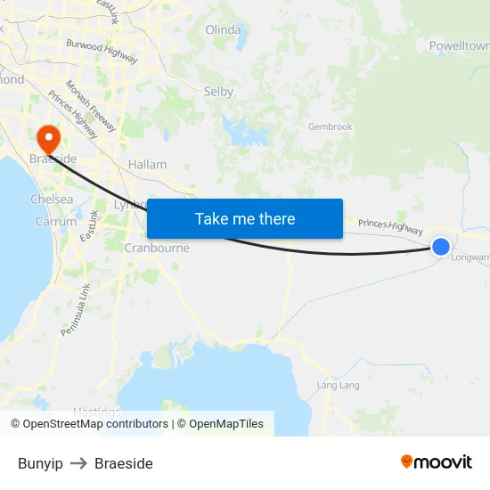 Bunyip to Braeside map