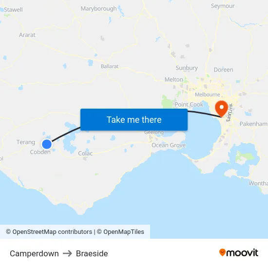 Camperdown to Braeside map