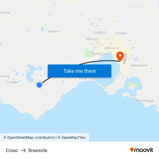 Colac to Braeside map
