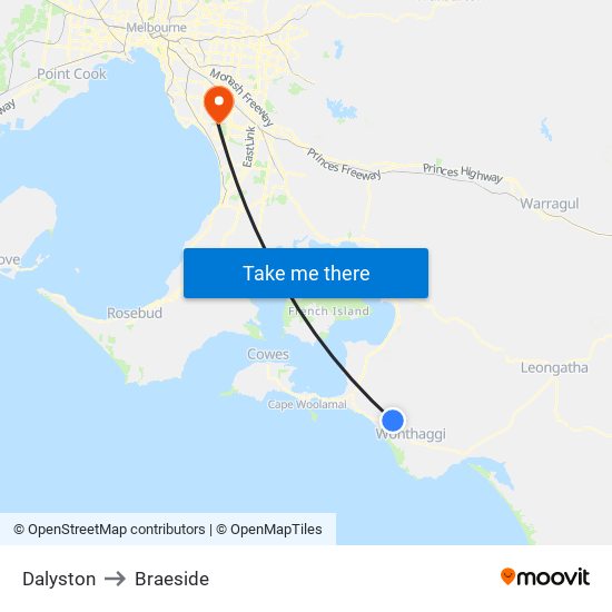 Dalyston to Braeside map