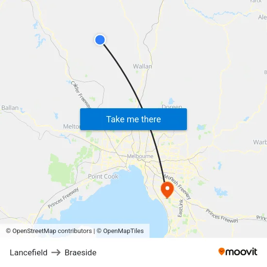 Lancefield to Braeside map