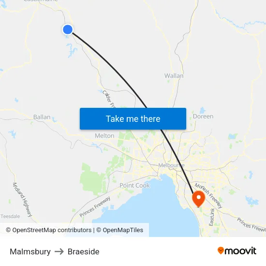 Malmsbury to Braeside map