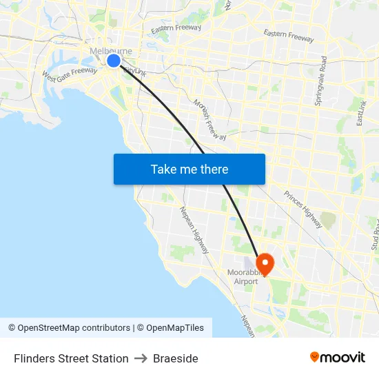 Flinders Street Station to Braeside map